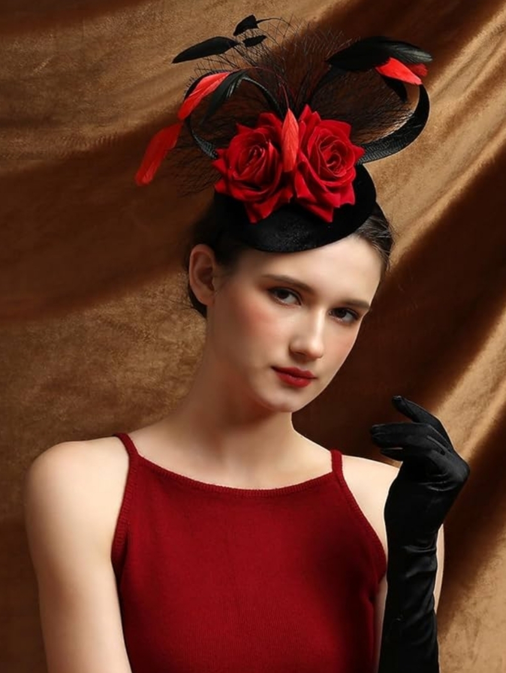 NEW! Red And Black Floral Kentucky Derby Hat